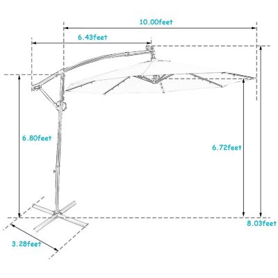 Costway 10FT Outdoor Offset Umbrella Solar Powered LED 360Degree Rotation Aluminum Turquoise Image 2