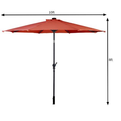 Costway 10FT Patio Solar Umbrella LED Patio Market Steel Tilt W/Crank Outdoor Orange New Image 1