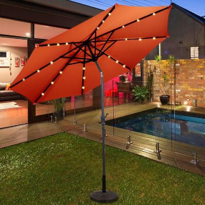 Costway 10FT Patio Solar Umbrella LED Patio Market Steel Tilt W/Crank Outdoor Orange New Image 2