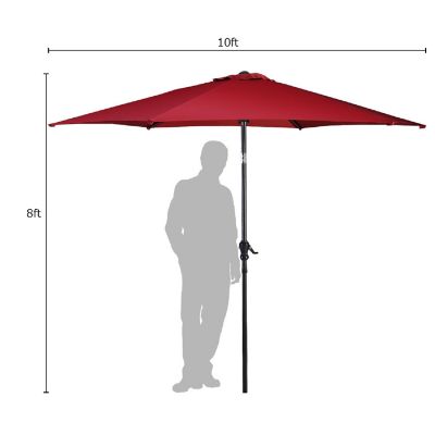 Costway 10FT Patio Umbrella 6 Ribs Market Steel Tilt W/ Crank Outdoor Garden Burgundy Image 1