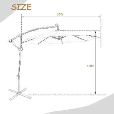 Costway 10FT Patio Umbrella Solar Powered LED 360degrees Rotation Beige Image 1