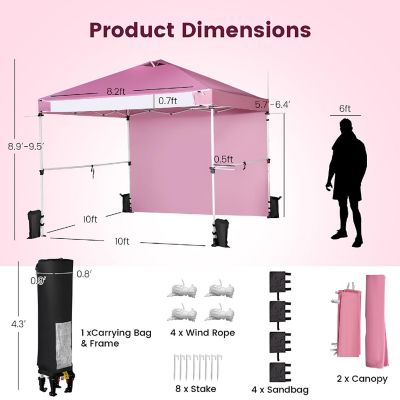 Costway 10'x10'Commercial Pop-up Canopy Tent Sidewall Folding Market Patio Pink Image 3