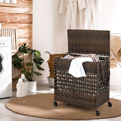 Costway 110L Laundry Hamper w/Wheels Clothes Basket w/Lid and Handle and 2 Liner Bags Image 1