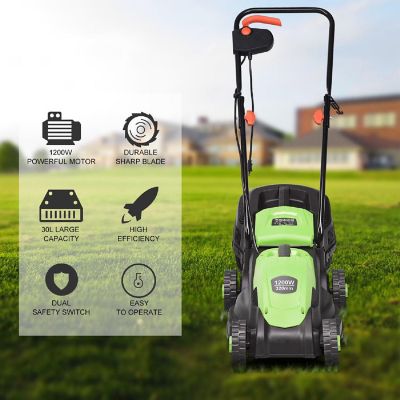 Costway 12 Amp 14-Inch Electric Push Lawn Corded Mower With Grass Bag Green Image 2
