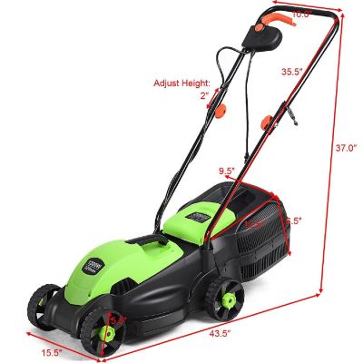 Costway 12 Amp 14-Inch Electric Push Lawn Corded Mower With Grass Bag Green Image 3