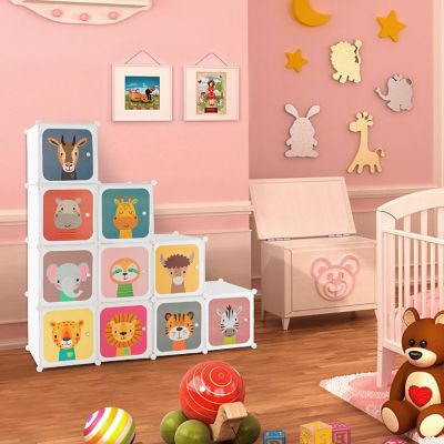 Costway 12-Cube Kids Wardrobe Baby Dresser Bedroom Armoire Clothes Hanging Closet with Door Image 2