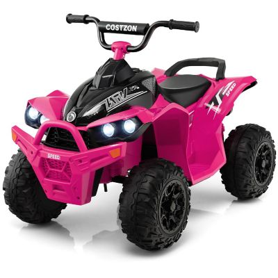 Costway 12V Battery Powered Kids Ride On ATV Electric 4-Wheeler Quad Car with  MP3 & Light Pink Image 1