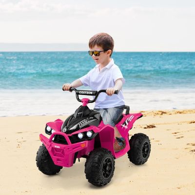 Costway 12V Battery Powered Kids Ride On ATV Electric 4-Wheeler Quad Car with  MP3 & Light Pink Image 2