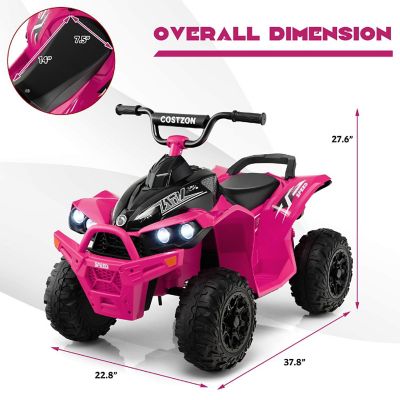 Costway 12V Battery Powered Kids Ride On ATV Electric 4-Wheeler Quad Car with  MP3 & Light Pink Image 3