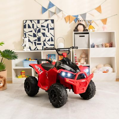 Costway 12V Battery Powered Kids Ride On ATV Electric 4-Wheeler Quad Car with  MP3 & Light Red Image 1