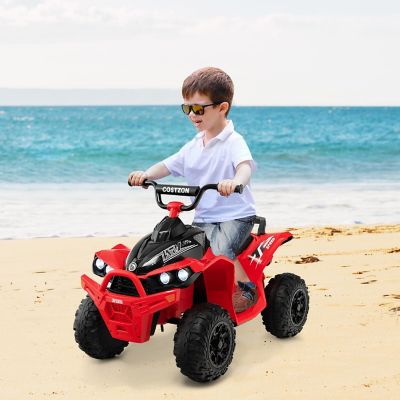 Costway 12V Battery Powered Kids Ride On ATV Electric 4-Wheeler Quad Car with  MP3 & Light Red Image 2