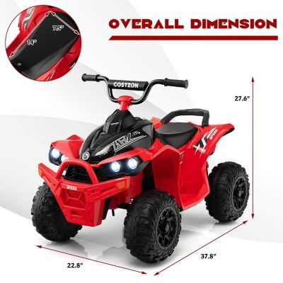 Costway 12V Battery Powered Kids Ride On ATV Electric 4-Wheeler Quad Car with  MP3 & Light Red Image 3