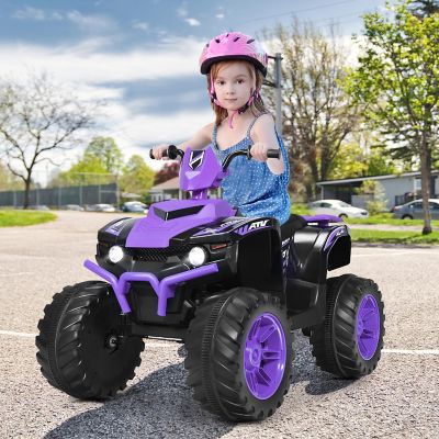Costway 12V Kids 4-Wheeler ATV Quad Ride on Car W/ LED Lights Music USB Purple Image 1