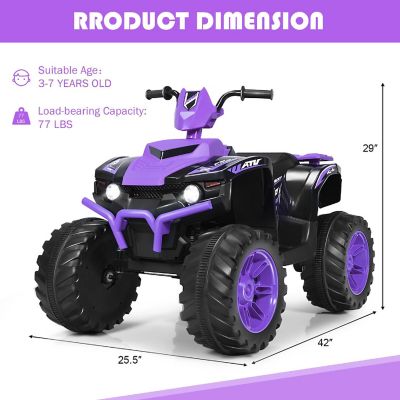Costway 12V Kids 4-Wheeler ATV Quad Ride on Car W/ LED Lights Music USB Purple Image 2