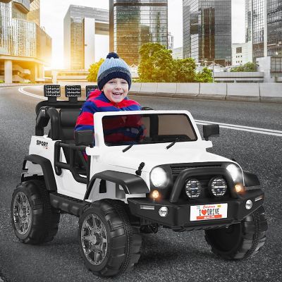 Costway 12V Kids Ride On Car 2 Seater Truck RC Electric Vehicles w/ Storage Room White Image 1