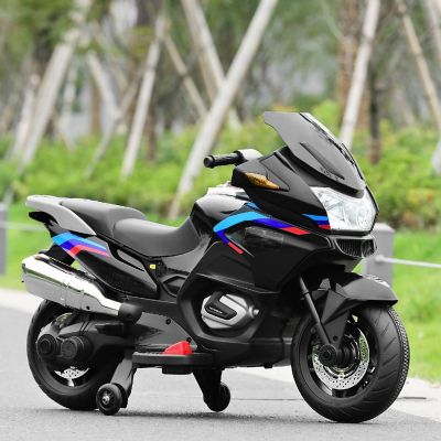 Costway 12V Kids Ride On Motorcycle Electric Motor Bike w/ Training Wheels & Light Black Image 1