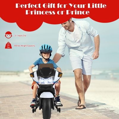 Costway 12V Kids Ride On Motorcycle Electric Motor Bike w/ Training Wheels & Light White Image 3