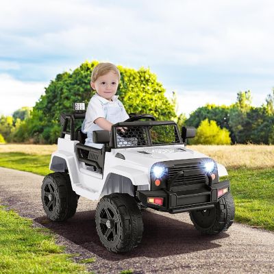 Costway 12V Kids Ride On Truck Car Electric Vehicle Remote w/ Music & Light White Image 1