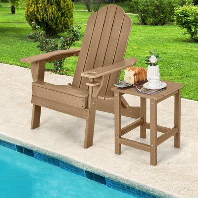 Costway 14'' Patio Adirondack Side End Table HDPE Square Weather Resistant Garden Brown Image 3