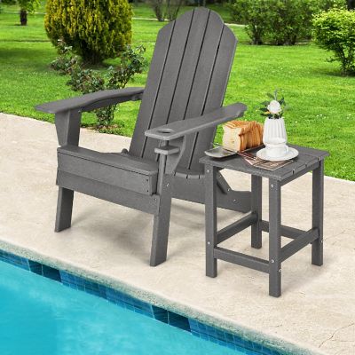 Costway 14'' Patio Adirondack Side End Table HDPE Square Weather Resistant Garden Grey Image 3