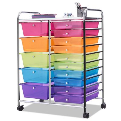 Costway 15 Drawer Rolling Storage Cart Tools Scrapbook Paper Office School Organizer Colorful Image 1