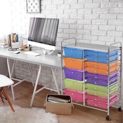 Costway 15 Drawer Rolling Storage Cart Tools Scrapbook Paper Office School Organizer Colorful Image 3
