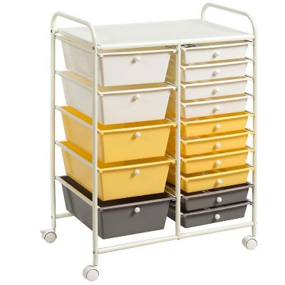 Costway 15 Drawer Rolling Storage Cart Tools Scrapbook Paper Office School Organizer  Yellow Image 1