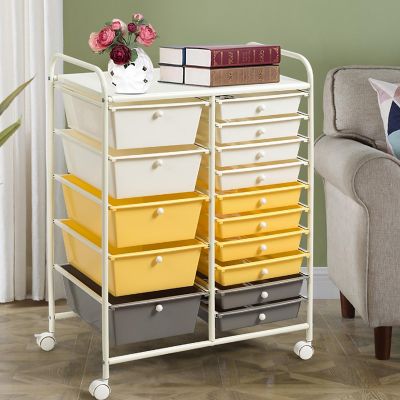 Costway 15 Drawer Rolling Storage Cart Tools Scrapbook Paper Office School Organizer  Yellow Image 1