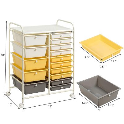 Costway 15 Drawer Rolling Storage Cart Tools Scrapbook Paper Office School Organizer  Yellow Image 2