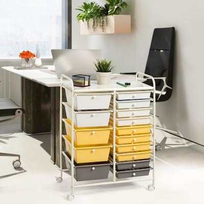 Costway 15 Drawer Rolling Storage Cart Tools Scrapbook Paper Office School Organizer  Yellow Image 3