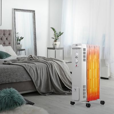 Costway 1500W Oil-Filled Heater Portable Radiator Space Heater w/ Adjustable Thermostat White Image 1