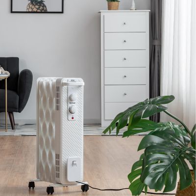 Costway 1500W Oil-Filled Heater Portable Radiator Space Heater w/ Adjustable Thermostat White Image 2