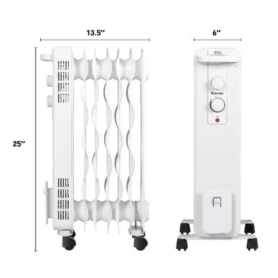 Costway 1500W Oil-Filled Heater Portable Radiator Space Heater w/ Adjustable Thermostat White Image 3