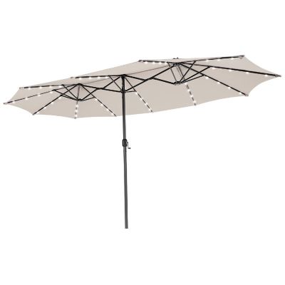 Costway 15FT Twin Patio Double-Sided Umbrella 48 Solar LED Lights Crank Outdoor Beige Image 1