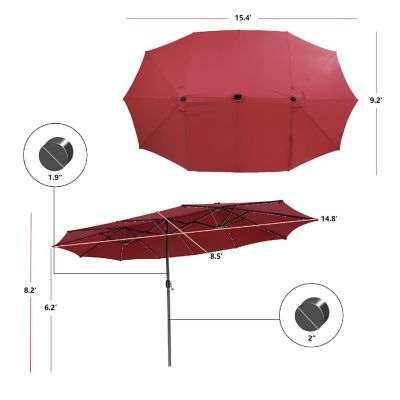 Costway 15FT Twin Patio Double-Sided Umbrella 48 Solar LED Lights Crank Outdoor Wine Image 3