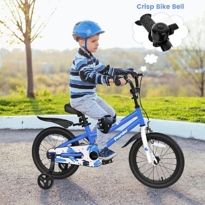Costway 16'' Kid's Bike with Removable Training Wheels & Basket for 4-7 Years Old Blue Image 2