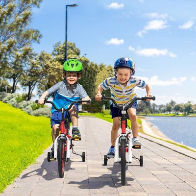 Costway 16'' Kid's Bike with Removable Training Wheels & Basket for 4-7 Years Old Red Image 1