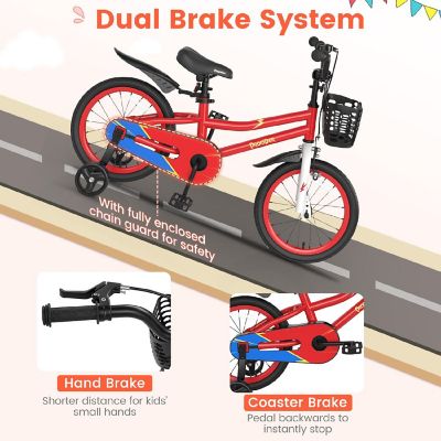 Costway 16'' Kid's Bike with Removable Training Wheels & Basket for 4-7 Years Old Red Image 3