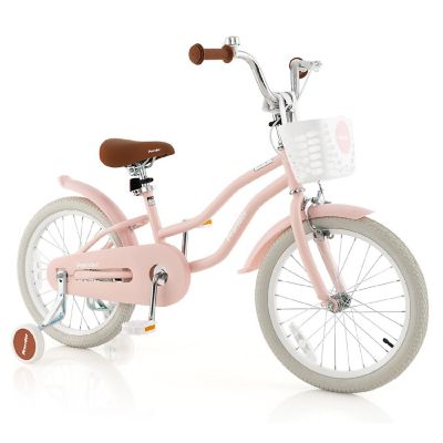 Costway 18'' Kids Bike Toddler Bicycle with Training Wheel Kickstand for 4-8 Years Old Pink Image 1