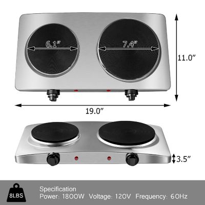 Costway 1800W Double Hot Plate Electric Countertop Burner Stainless Steel 5 Power Levels Image 1