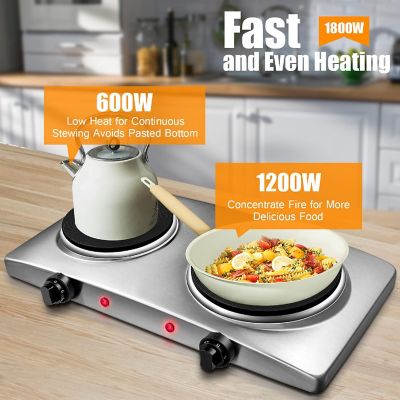 Costway 1800W Double Hot Plate Electric Countertop Burner Stainless Steel 5 Power Levels Image 3