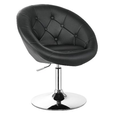Costway 1PC Accent Chair Adjustable Modern Swivel Round Tufted Back  PU Leather Black Image 1