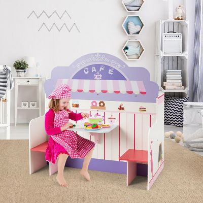 Costway 2 in 1 Kids Play Kitchen & Cafe Restaurant Wooden Pretend Cooking Playset Toy Image 3