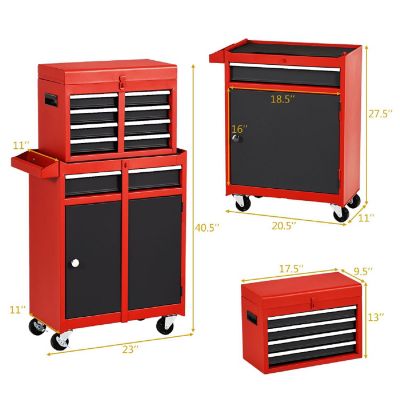 Costway 2 in 1 Tool Chest & Cabinet with 5 Sliding Drawers Rolling Garage Box Organizer Image 1