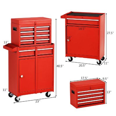 Costway 2 in 1 Tool Chest & Cabinet with 5 Sliding Drawers Rolling Garage Organizer Red Image 1