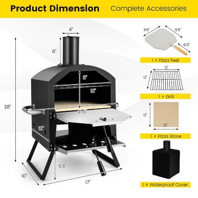 Costway 2-Layer Pizza Oven Wood Fired Pizza Grill Outside Pizza Maker with Waterproof Cover Image 2