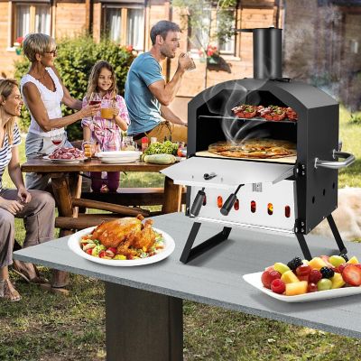 Costway 2-Layer Pizza Oven Wood Fired Pizza Grill Outside Pizza Maker with Waterproof Cover Image 3