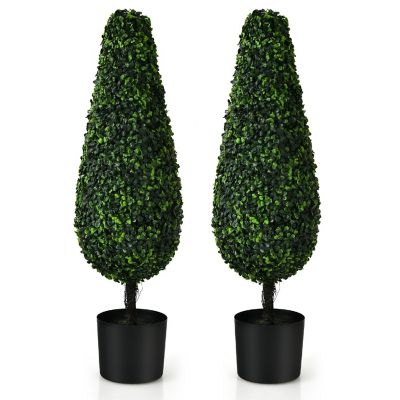 Costway 2 Pack 3FT Artificial Tower Topiary Tree UV Resistant Indoor Outdoor Image 1