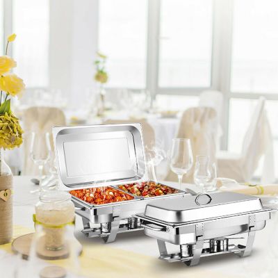 Costway 2 Packs Full Size Chafing Dish 9 Quart Stainless Steel Rectangular Chafer Buffet Image 1