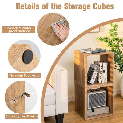 Costway 2 PCS Wood Stackable Storage Cube 2-tier Narrow Bookshelf Vinyl Record Organizer Image 2